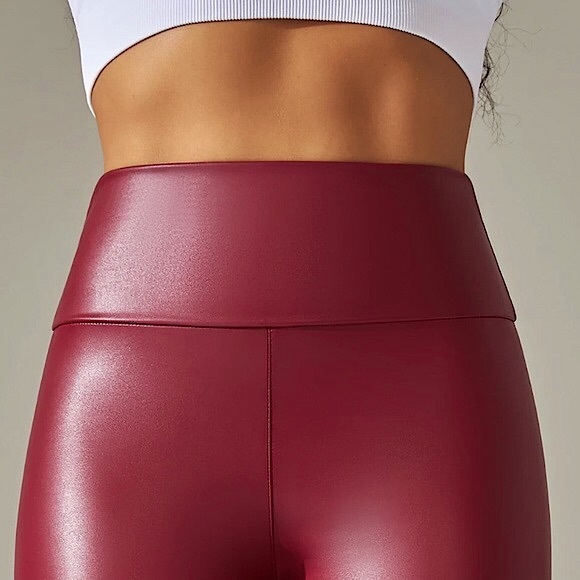 Red Wine Faux Leather Leggings - Picture 5 of 16